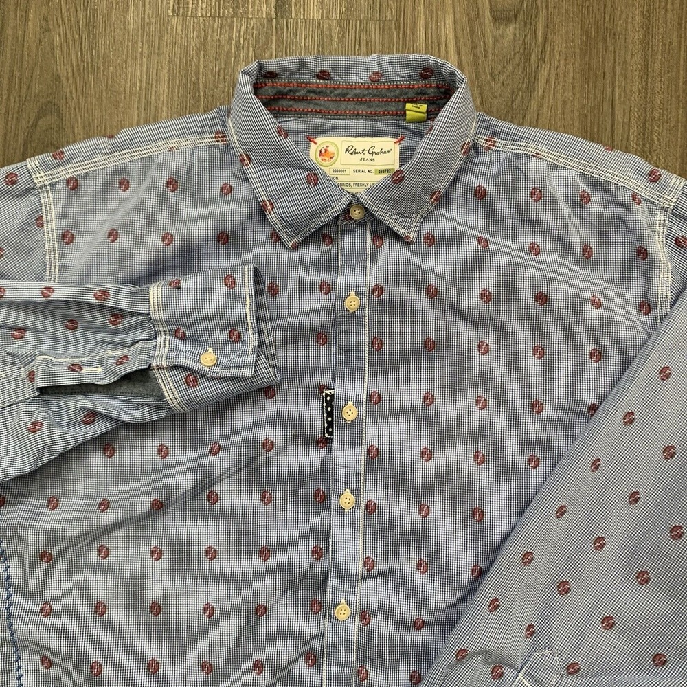 Robert Graham Shirt Mens Extra Large‎ Blue Tailored Fit AOP Lips Checked XL